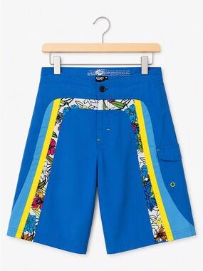 Vintage 90s OP Ocean Pacific Y2K Blue Hawaiian Floral Board Shorts Retro Cargo M